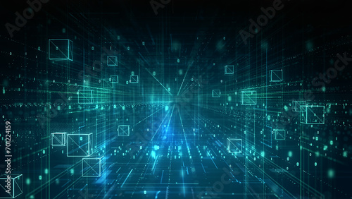 Technology Blockchain Network Connections, Technology Digital Cyberspace High Speed Internet Connection, Technology Digital Matrix Abstract Background..3d rendering photo