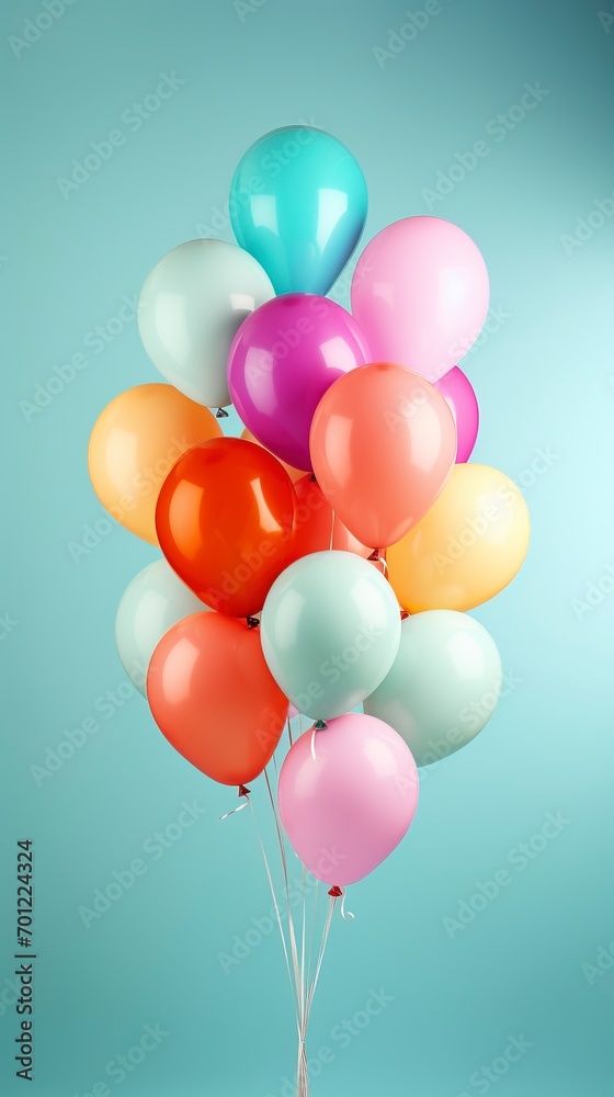Bunch of balloons placed on a blue background