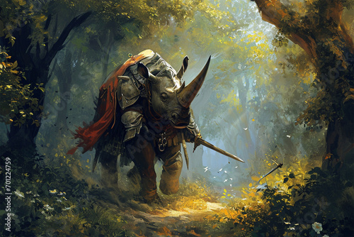 illustration of the rhinoceros knight guarding the forest © food and Drink