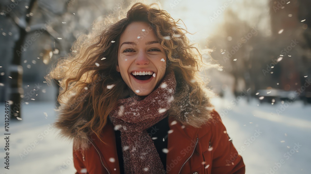 woman in winter clothes on the snow woman in winter clothes on the snow