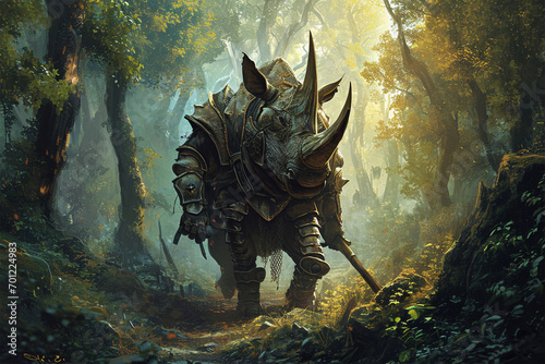 illustration of the rhinoceros knight guarding the forest photo