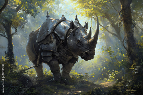 illustration of the rhinoceros knight guarding the forest