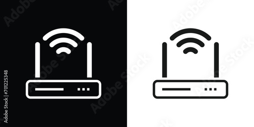 Wifi router, wireless network icon on black and white 