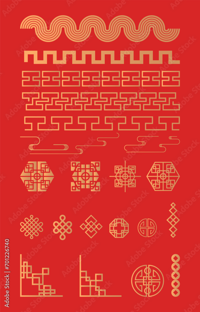 Set of Traditional Chinese decorative border. Chinese symbol for Chinese new year or other festival. vector illustration