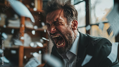 An angry man yelling in the office. generated Ai  photo