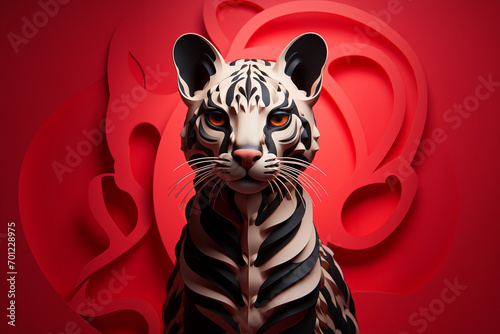 Ocelot icon, featuring a sleek and stylish Ocelot profile against a pale coral background. This design offers a modern and sophisticated touch, suitable for contemporary branding. photo