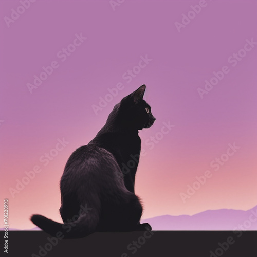 Domestic Cat icon in silhouette, gracefully standing against a serene pastel lavender background, exuding elegance and charm. Ideal for nature-themed designs and advertisements.