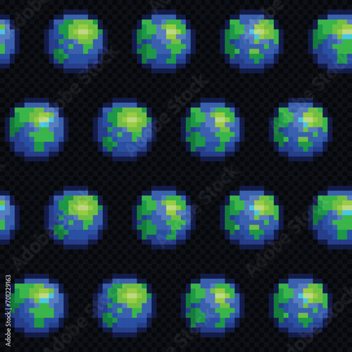The seamless pixel background with planet earth.