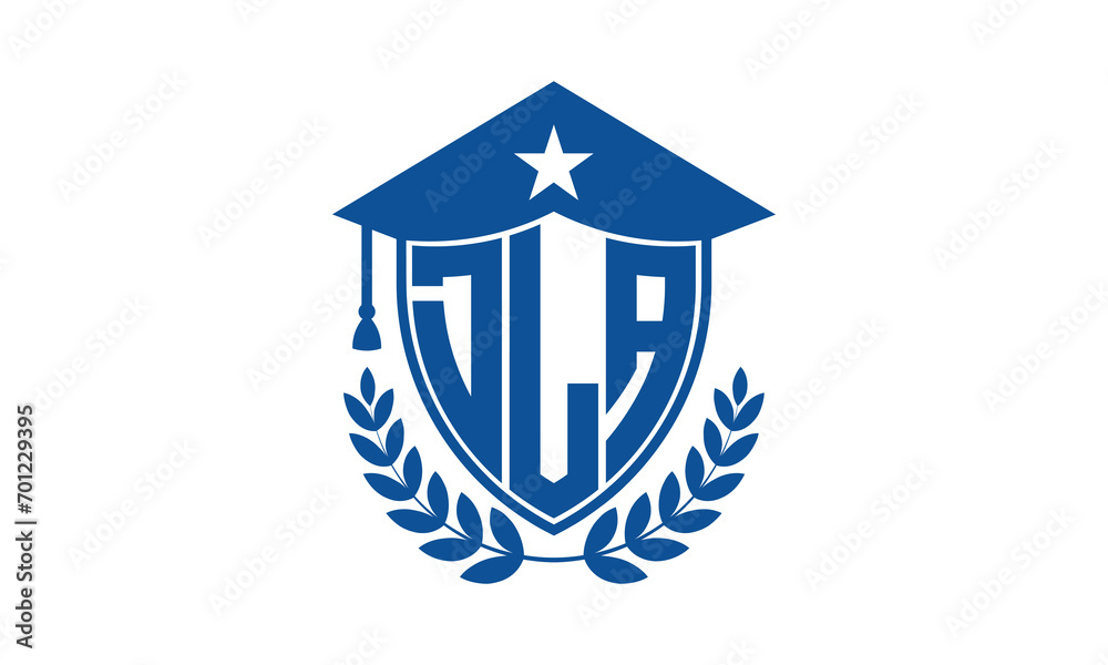 DLA three letter iconic academic logo design vector template. monogram, abstract, school, college, university, graduation cap symbol logo, shield, model, institute, educational, coaching canter, tech DLA three letter iconic academic logo design vector template. monogram, abstract, school, college, university, graduation cap symbol logo, shield, model, institute, educational, coaching canter, tech