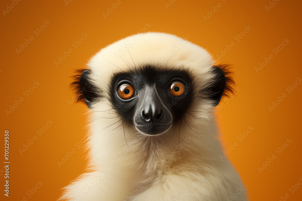 Obraz premium A minimalist Sifaka icon, featuring a sleek and stylish Sifaka profile against a pale coral background. This design offers a modern and sophisticated touch, suitable for contemporary branding.