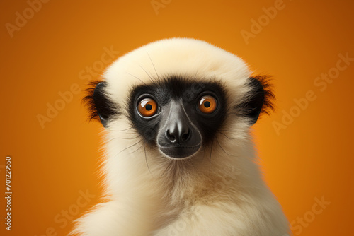 A minimalist  Sifaka icon, featuring a sleek and stylish Sifaka profile against a pale coral background. This design offers a modern and sophisticated touch, suitable for contemporary branding. © Oleksandr