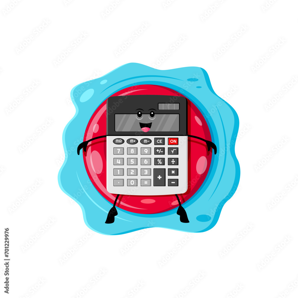 Cartoon calculator school supply character on summer beach vacation ...