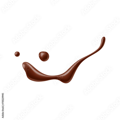 Chocolate sauce syrup drops, stain and swirl. Yogurt and hot cacao, sweet beverage or chocolate drink isolated 3d vector drip. Melted chocolate dessert splay realistic ripple or jet fizz