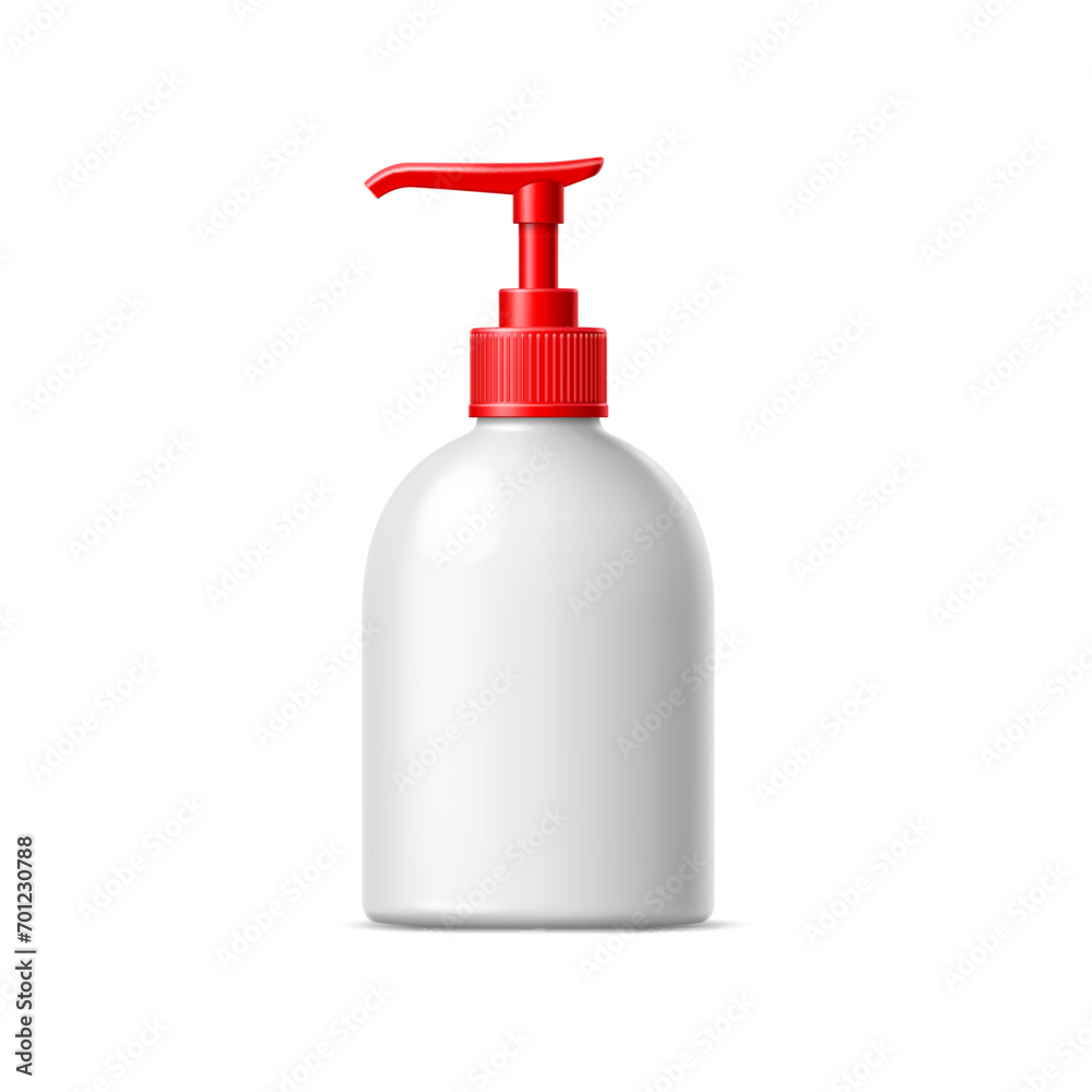 Realistic cleanser, liquid soap bottle and detergent container package mockup. Isolated 3d vector pump pack with red lid and nozzle showcasing its modern design and functionality for packaging liquids Realistic cleanser, liquid soap bottle and detergent container package mockup. Isolated 3d vector pump pack with red lid and nozzle showcasing its modern design and functionality for packaging liquids