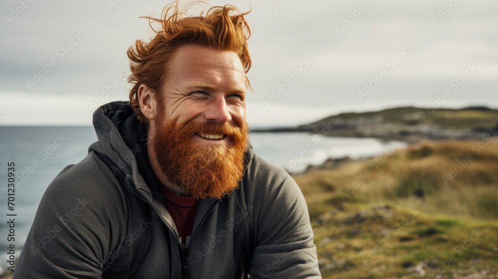 closeup portrait red haired man with beard in park outdoor. pensive attractive redhead ginger guy with on natural background closeup portrait red haired man with beard in park outdoor. pensive attractive redhead ginger guy with on natural background