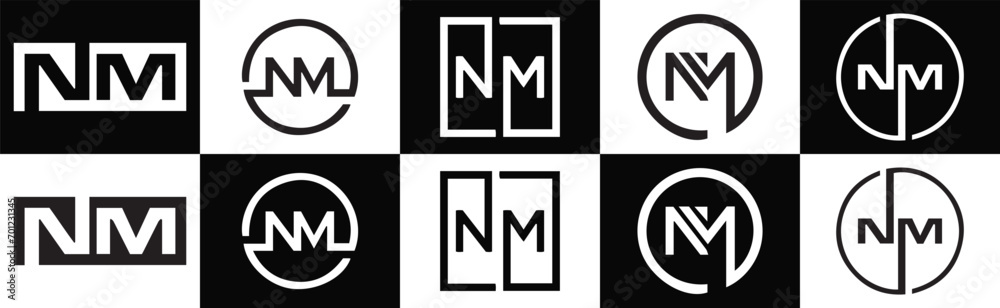 NM logo. N M design. White NM letter. NM, N M letter logo design. Initial letter NM  linked circle uppercase monogram logo. N M letter logo vector design. NM letter logo design in five style.