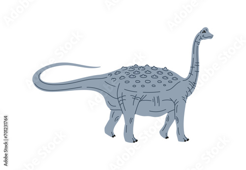 Cartoon dinosaur Titanosaurus, dino reptile character and kids extinct toy, isolated vector. Funny cute Titanosaurus or sauropod dinosaur of Cretaceous era for child prehistoric reptiles study