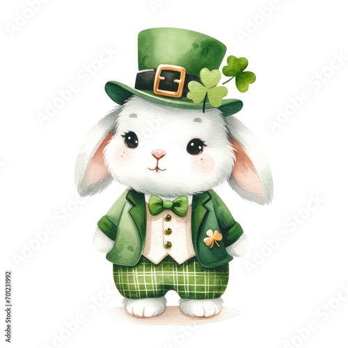 Watercolor Cute wildlife st.patrick day costume Clipart Illustration