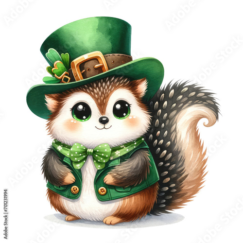 Watercolor Cute wildlife st.patrick day costume Clipart Illustration