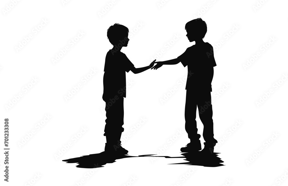A Boy Friendship black silhouette vector
