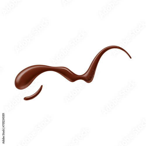 Chocolate sauce syrup drop, splash, stain and swirl. Isolated realistic 3d vector melt glistening dessert cascades in a tantalizing, velvety drop. Brown, sweet indulgence, heavenly decadence drizzle