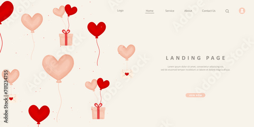 web banner for website home page with heart balloons and flying gifts with love balloon. valentine theme