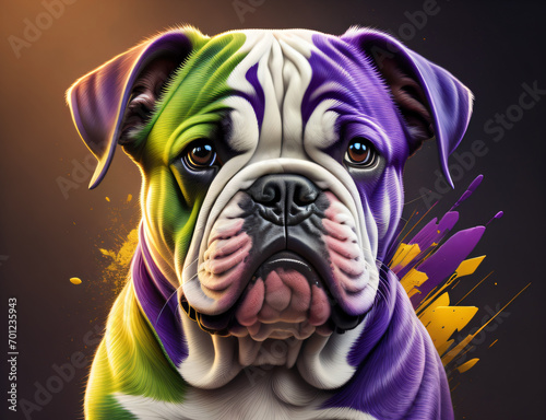 weiß, grün, lila Bulldoggen Welpe