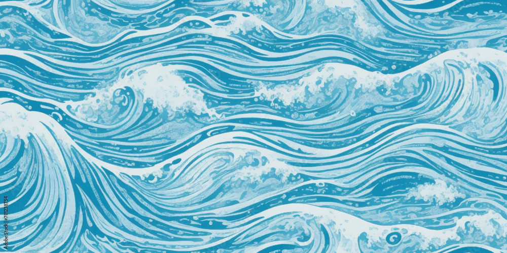 Vector ocean wave line blue and white background. Ocean sea art with natural template. Seamless soft blue ocean pattern wave water background.