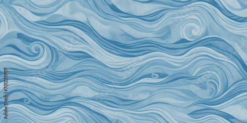 Abstract vector ocean wave soft blue and white background. Seamless pattern with blue waves.