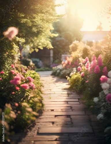 Gartenweg mit Pinken Blumen