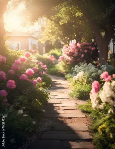 Gartenweg mit Pinken Blumen
