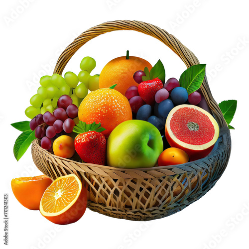 Basket filled with fresh fruits.