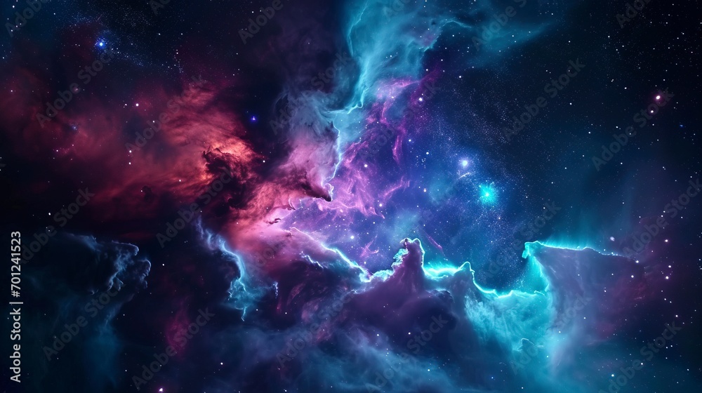 Picture shows a blue nebula in space, vibrant coloration - obrazy, fototapety, plakaty 