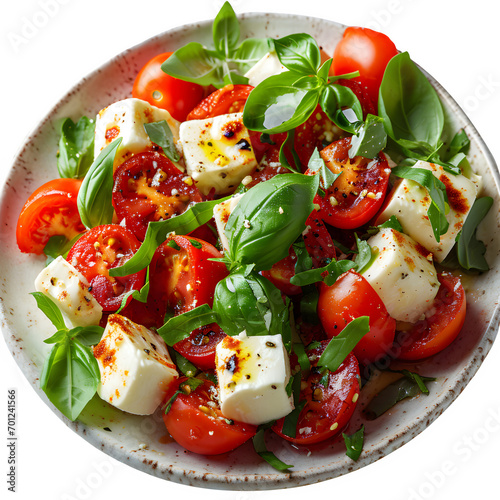 Italian salad caprese with mozzarella cheese, tomatoes and basil High quality isolated on transparent background Generative AI	
 photo