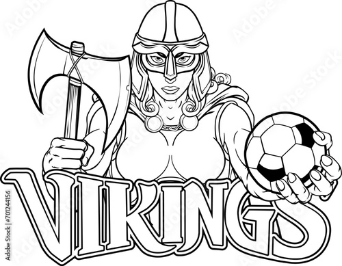 A female Viking, Trojan Spartan or Celtic warrior woman gladiator knight soccer football sports mascot