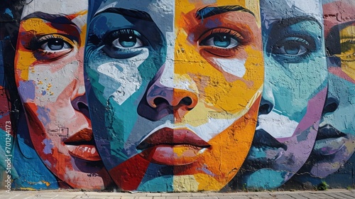 Colorful Street Art with Abstract Faces