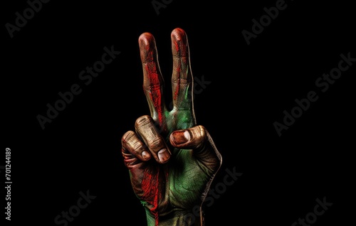 A hand symbolizing peace, friendship, greetings and tranquility on a dark background.