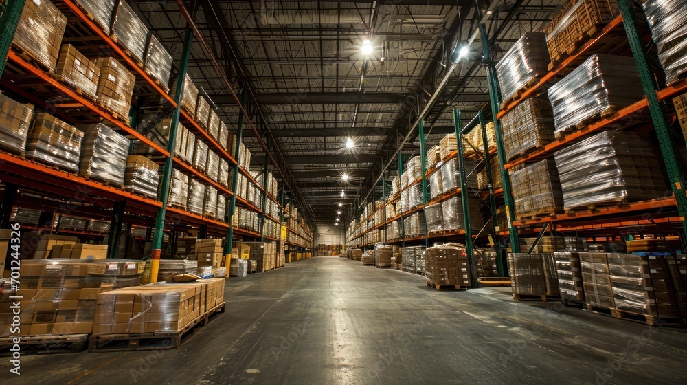 Fototapeta premium Efficient Packing Stations in Warehouse