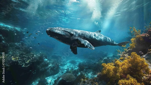 Large blue whale in ocean © Custom Media