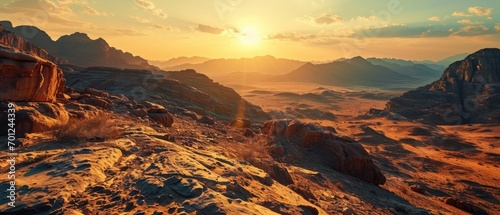 Panoramic View of Al Ula Desert Sunset Mountains photo