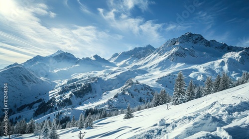 Ski Resort with Snow-Covered Mountains