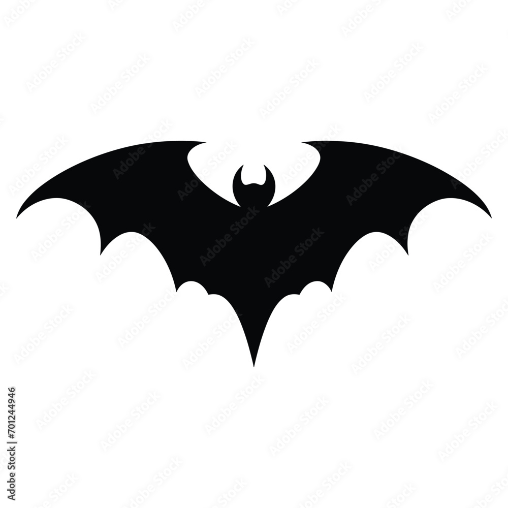 Bat silhouette. Printable template. Bat icon isolated on white. Vector.