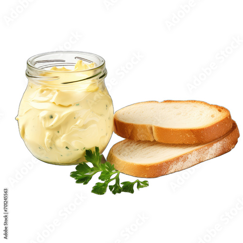 slice of white bread with glass jar filled with mayonnaise