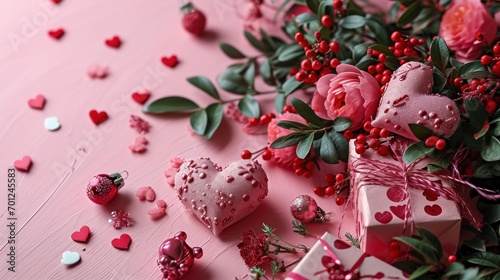Valentine's Day Background with Hearts and Gifts