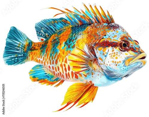 Vibrant Tropical Fish Illustration with Yellow and Blue Stripes