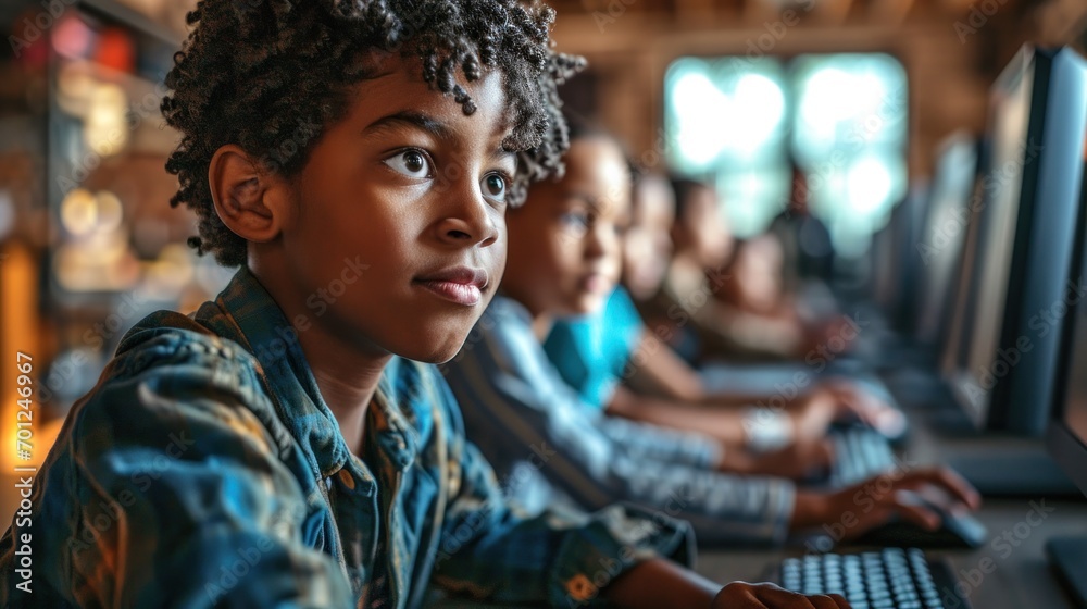 Diverse Group of Kids in Coding Workshop Diverse Group of Kids in Coding Workshop