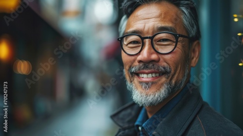 Cheerful Middle-Aged Asian Businessman Outdoor Smile