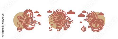  japan dragon in red and gold color hand drawn vector