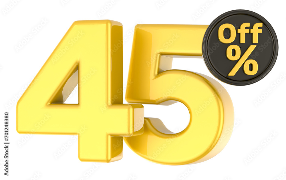 3d render 45 Off percent Gold 3d render 45 Off percent Gold
