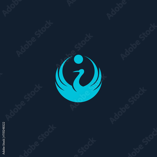 logo crane animal with moon, cool color